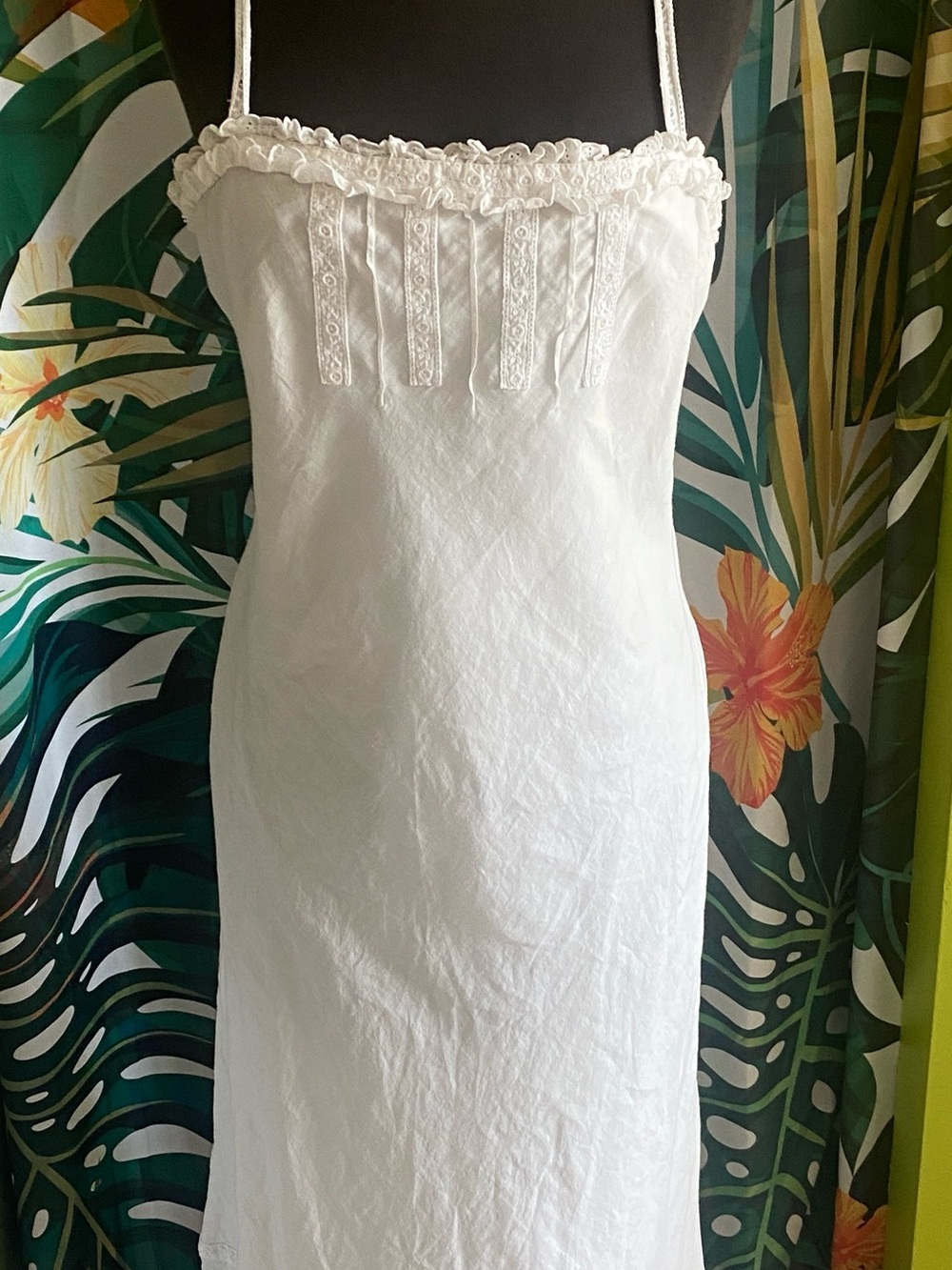 DKNY Pure White Cotton Lace Trim Maxi Dress Size 12